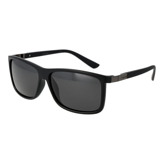 Sunglasses by Polaroid for men in plastic black & gray features a contemporary silhouette, showcasing a contemporary rectangle full-rim frame design in black coloured frame with high-performance category-3-dark-tint polarized lens.