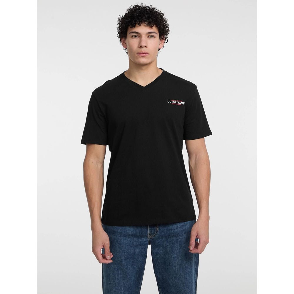 T-Shirt by Guess Jeans for men in cotton black showcases a fashionable silhouette, elegantly detailed with a fashionable and for a sophisticated, high-fashion look.
