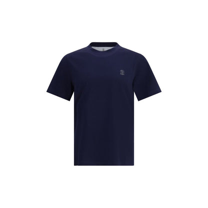 T-Shirt by Brunello Cucinelli for men in cotton blue showcases a unassuming silhouette, artfully detailed with a refined and unassuming for a sophisticated, contemporary look.