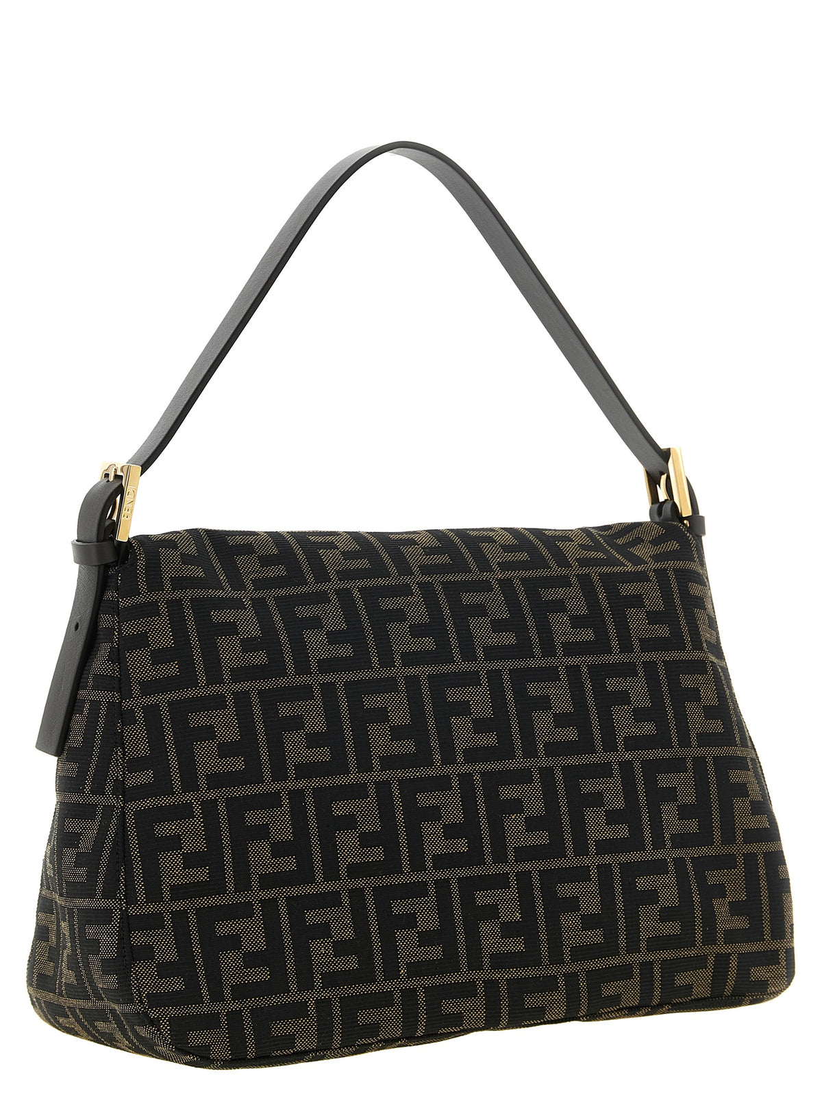 Shoulder Flap Bag by Fendi for women in polyester leather & cotton brown, gold, patterned & jacquard features an effortlessly chic silhouette with a secure flap, zipper & buckle, ample , and versatile shoulder-strap, adjustable-strap & handle for effortlessly chic everyday luxury.