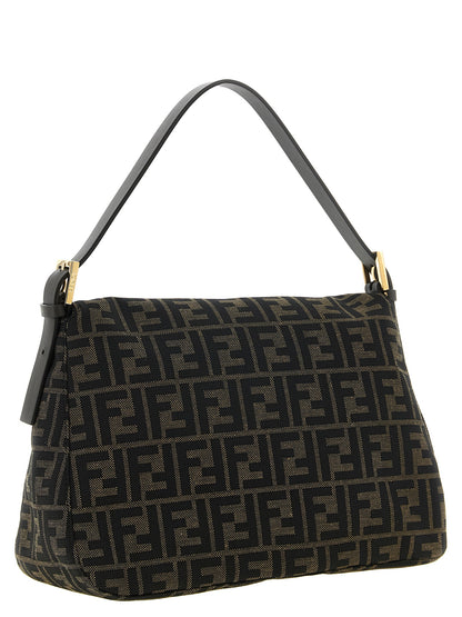 Shoulder Flap Bag by Fendi for women in polyester leather & cotton brown, gold, patterned & jacquard features an effortlessly chic silhouette with a secure flap, zipper & buckle, ample , and versatile shoulder-strap, adjustable-strap & handle for effortlessly chic everyday luxury.