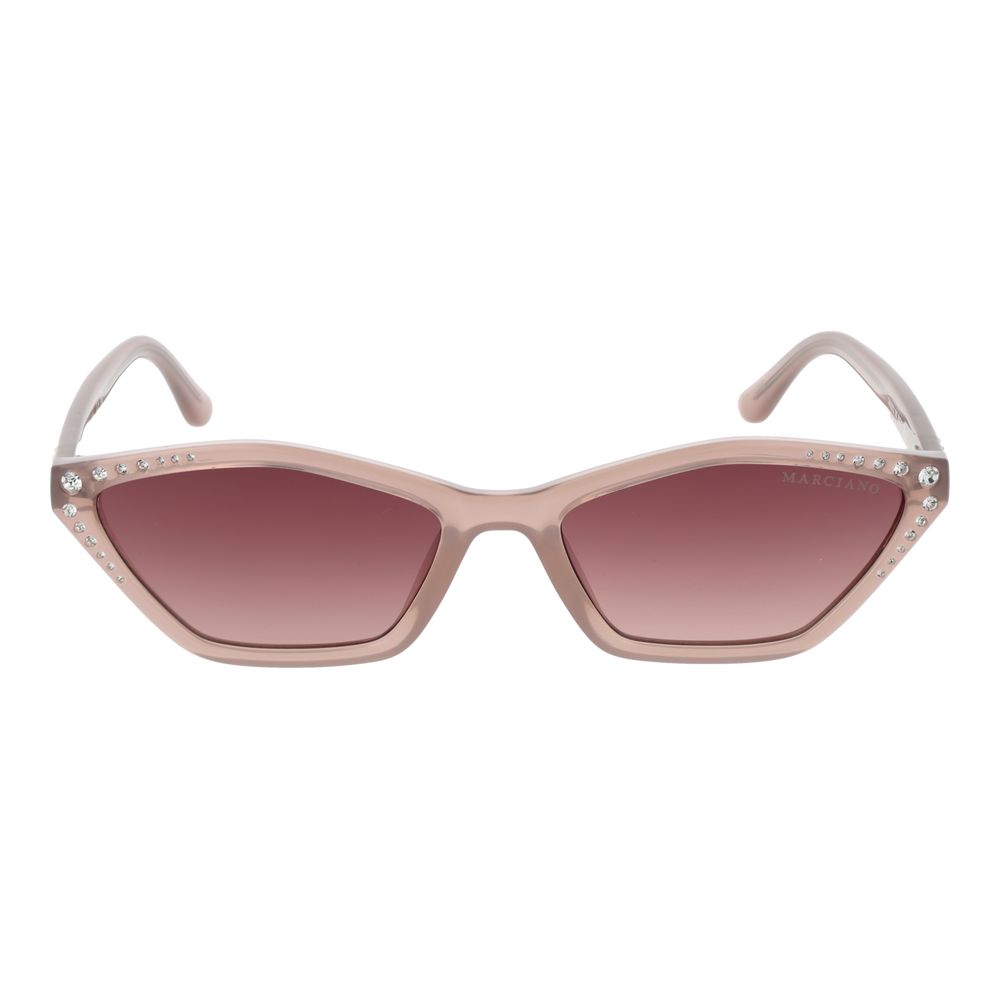 Sunglasses by Marciano by Guess for women in acetate gradient, pink, purple & rose features an effortlessly chic full-rim frame design with pink coloured frame detailing and category-3-dark-tint gradient lens for a effortlessly chic aesthetic.