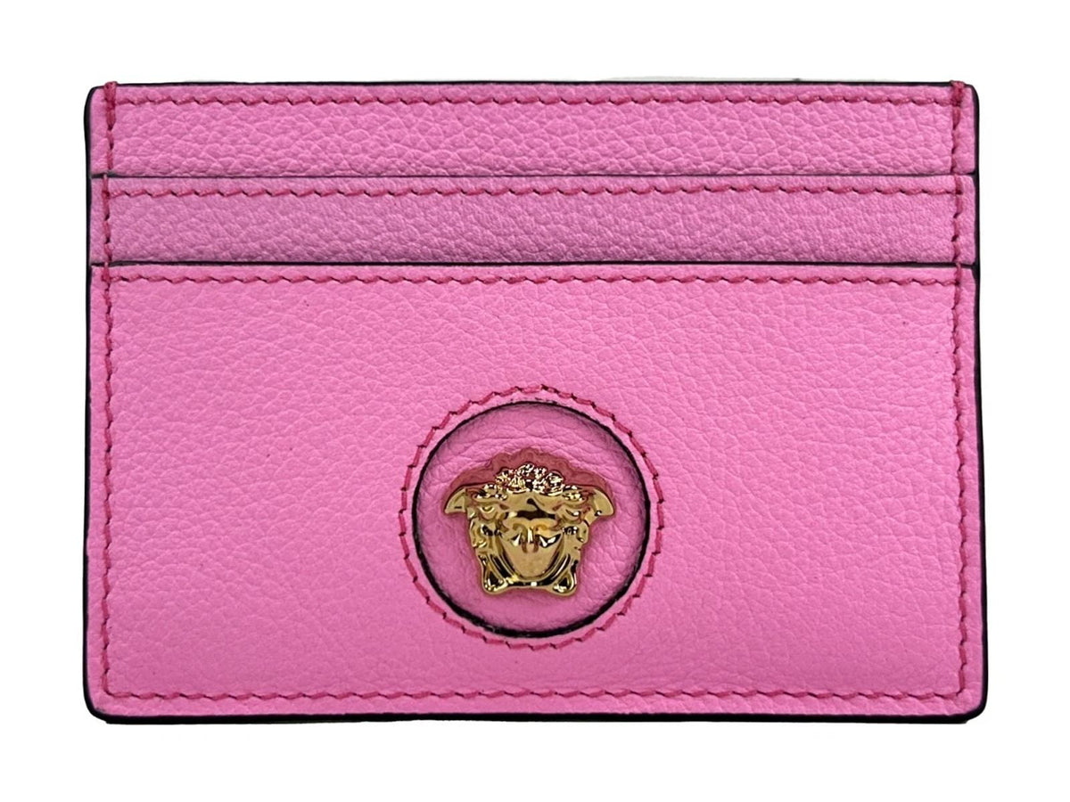 Versace Mini Medusa Pink Grainy Leather Slim Card Case Wallet