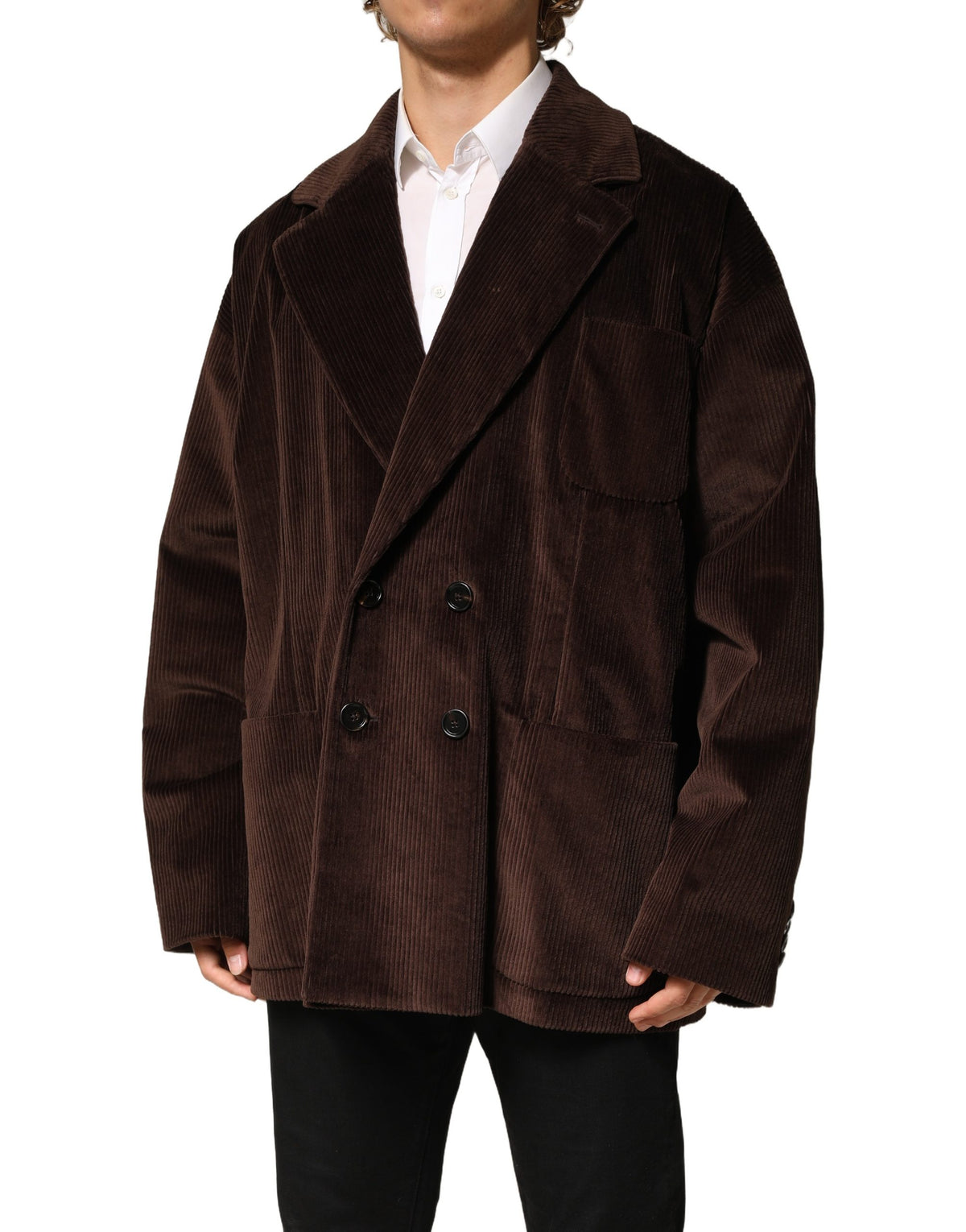 Blazer by Dolce & Gabbana for men in cotton corduroy & viscose brown presents a distinguished silhouette, detailed with a distinguished double-breasted neckline and distinctive for a truly sophisticated finish.