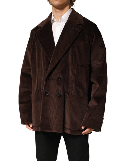 Blazer by Dolce & Gabbana for men in cotton corduroy & viscose brown presents a distinguished silhouette, detailed with a distinguished double-breasted neckline and distinctive for a truly sophisticated finish.