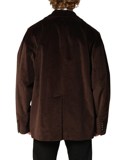 Blazer by Dolce & Gabbana for men in cotton corduroy & viscose brown showcases a polished silhouette, highlighted by a refined double-breasted neckline and polished for a sophisticated finish.