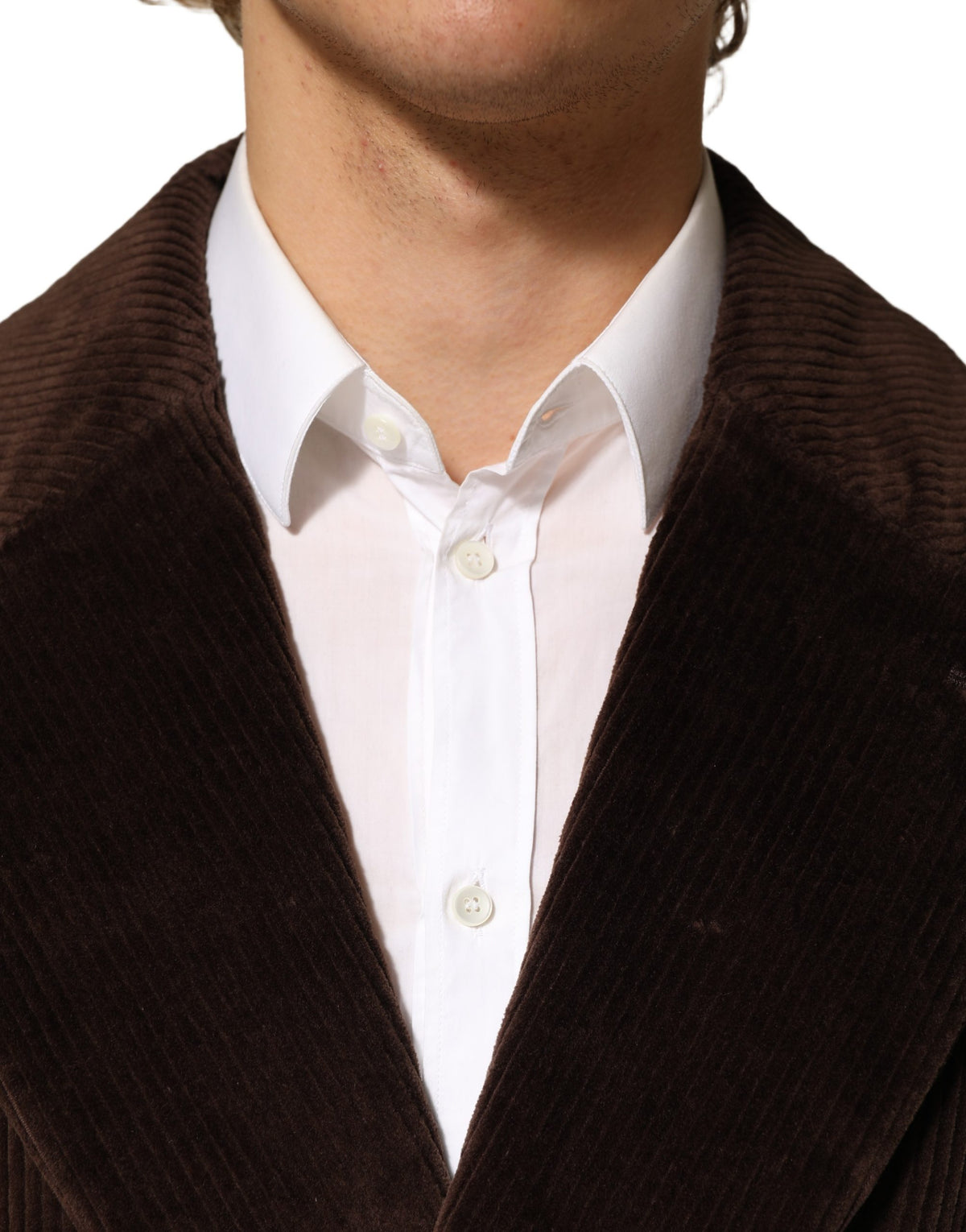 Blazer by Dolce & Gabbana for men in cotton corduroy & viscose brown features an sartorial silhouette, showcasing a sophisticated double-breasted neckline and sartorial for a truly sartorial finish.
