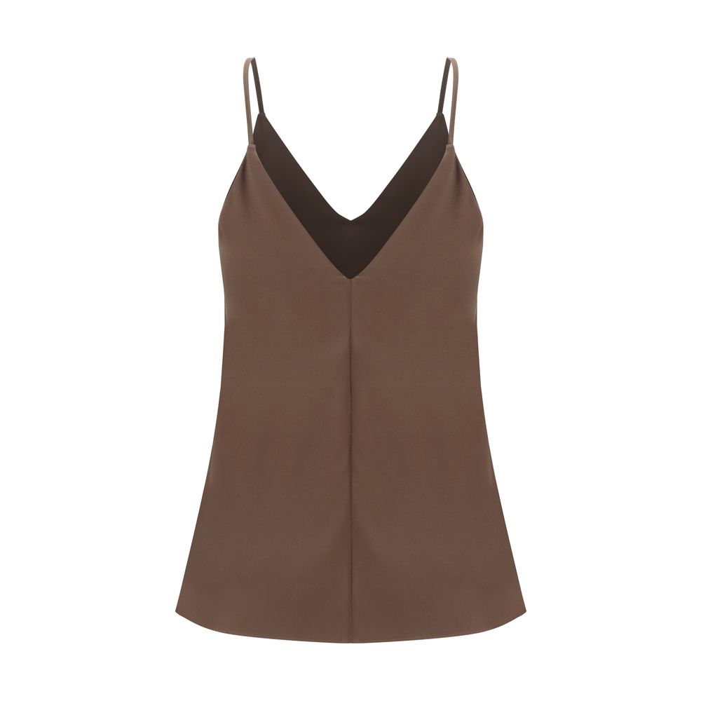 T-Shirt by Brunello Cucinelli for women in silk satin brown features an edgy silhouette, meticulously detailed with a sophisticated and v-neck neckline for a truly edgy finish.