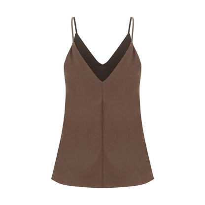 T-Shirt by Brunello Cucinelli for women in silk satin brown features an edgy silhouette, meticulously detailed with a sophisticated and v-neck neckline for a truly edgy finish.