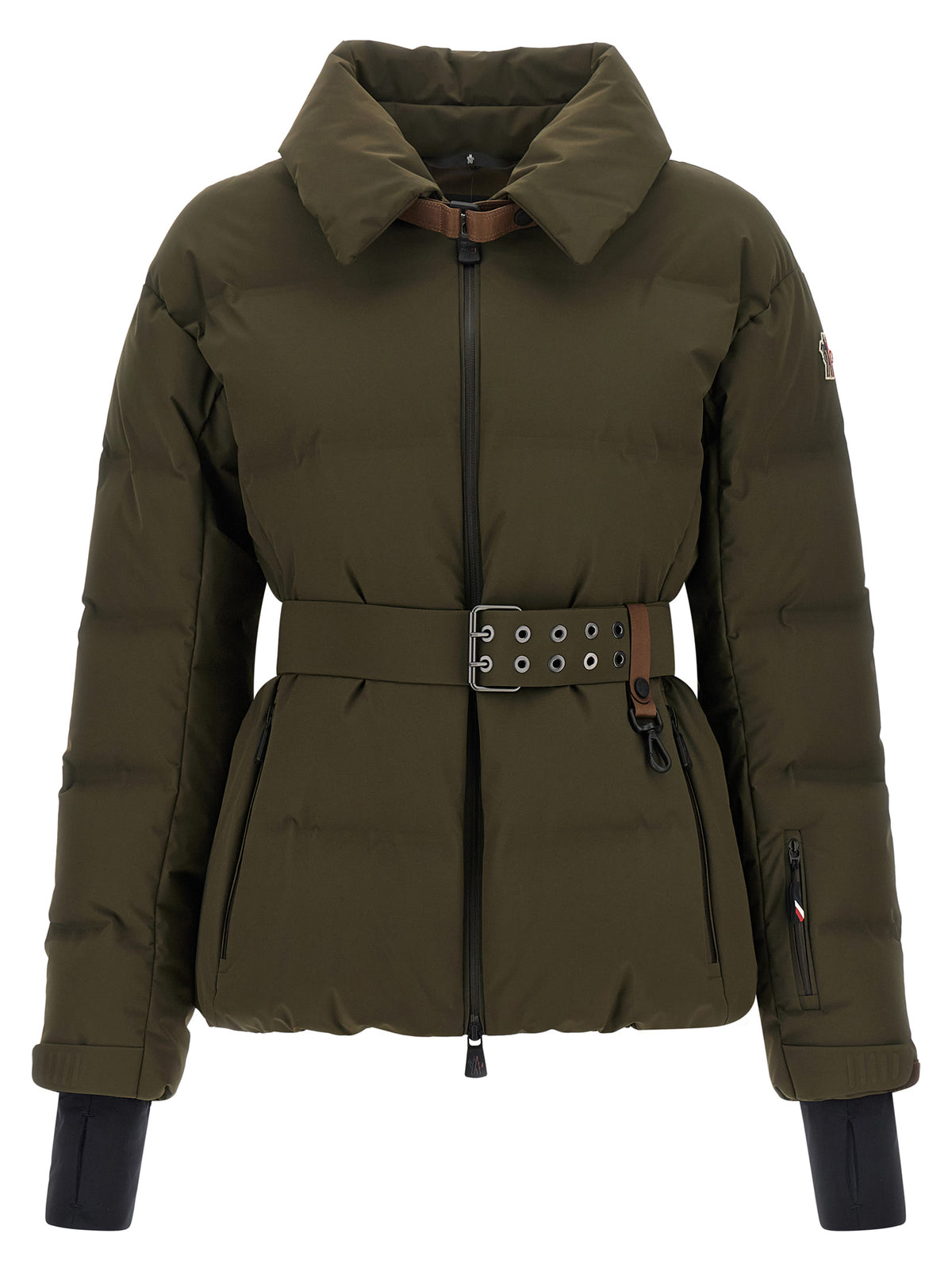 Puffer Jacket by Moncler Grenoble for women in polyester bicolour, green & olive features a dramatic silhouette, showcasing a sophisticated and distinctive insulated for a dramatic aesthetic.