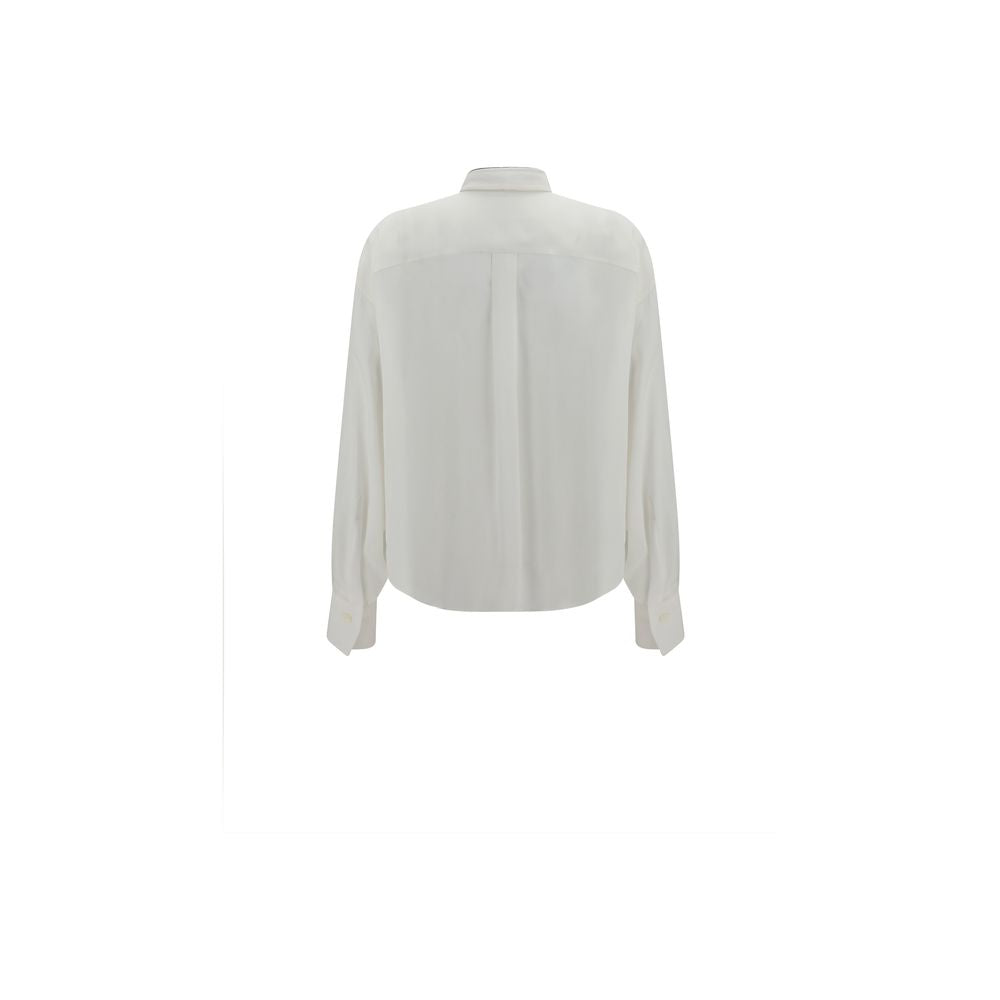 Dress Shirt by Brunello Cucinelli for women in nickel & silk pearl & white presents a discerning silhouette, showcasing a sophisticated and for a truly discerning finish.