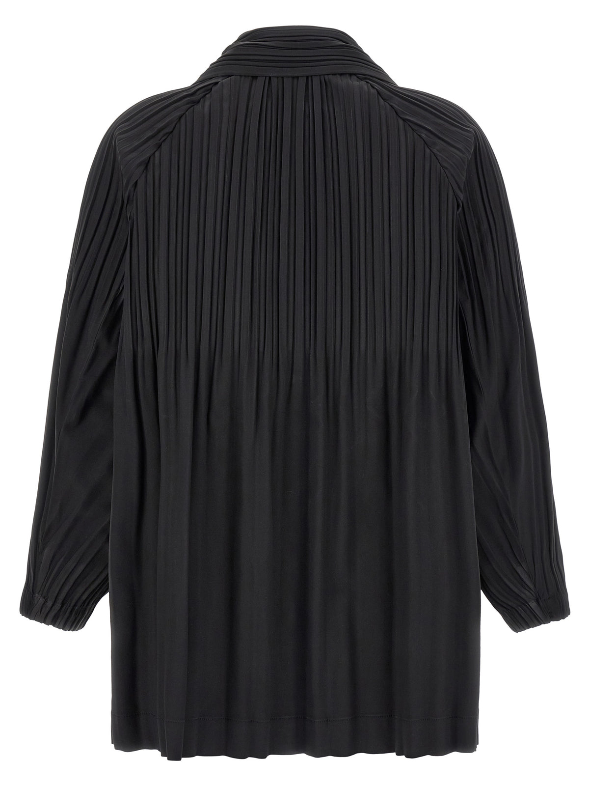 Overcoat by PLEATS PLEASE ISSEY MIYAKE for women in polyester black features a contemporary silhouette showcasing a contemporary and refined windproof for a sophisticated finish.