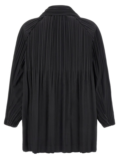 Overcoat by PLEATS PLEASE ISSEY MIYAKE for women in polyester black features a contemporary silhouette showcasing a contemporary and refined windproof for a sophisticated finish.