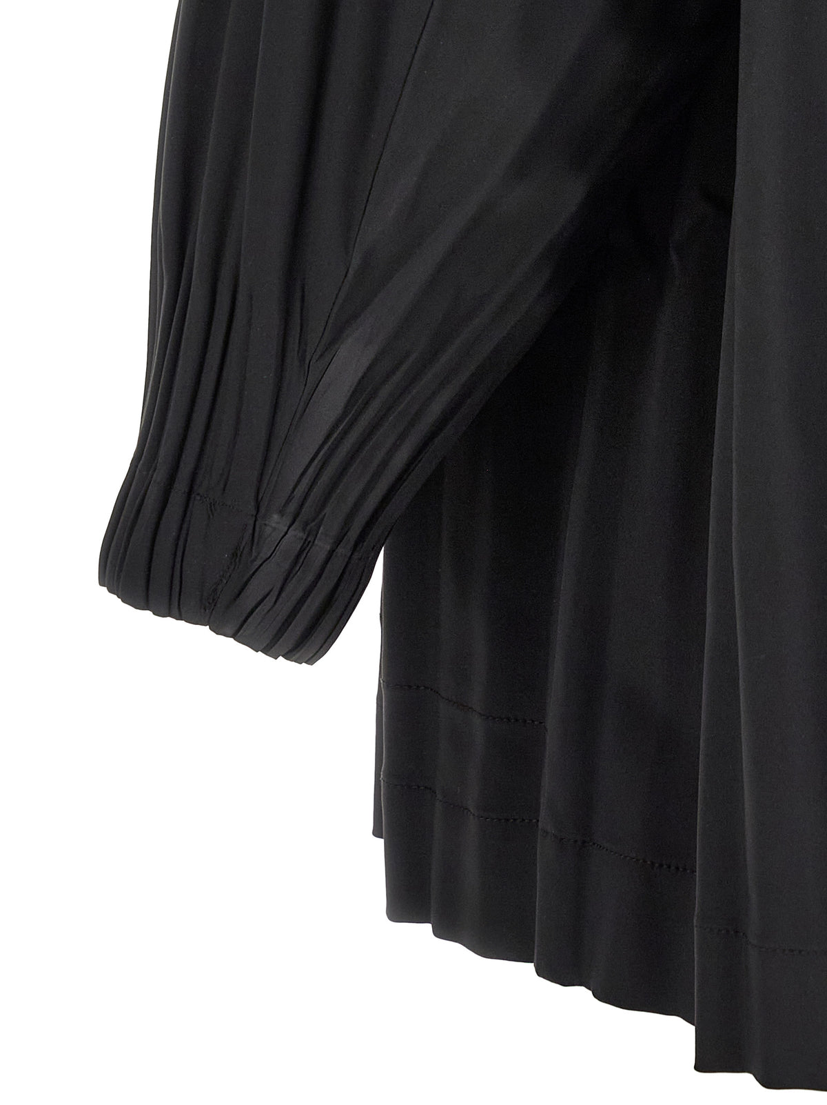 Overcoat by PLEATS PLEASE ISSEY MIYAKE for women in polyester black showcases a enveloping silhouette, detailed with distinctive windproof and a enveloping .