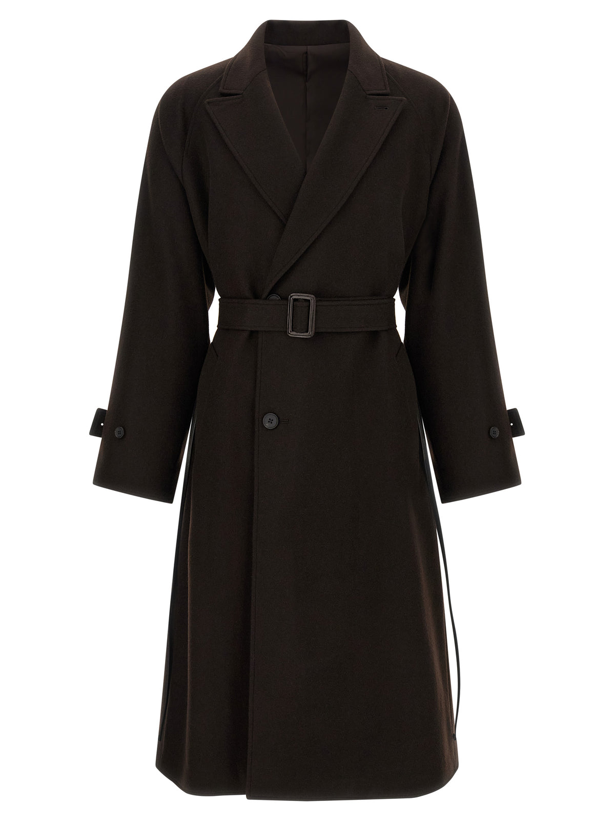 Overcoat by SSSTEIN for men in beaver hair cashmere leather & wool brown features an voluminous silhouette, showcasing distinct and a voluminous for a truly voluminous aesthetic.