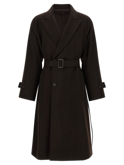 Overcoat by SSSTEIN for men in beaver hair cashmere leather & wool brown features an voluminous silhouette, showcasing distinct and a voluminous for a truly voluminous aesthetic.