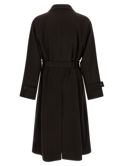 Overcoat by SSSTEIN for men in beaver hair cashmere leather & wool brown showcases a enveloping silhouette, detailed with distinctive and a enveloping .