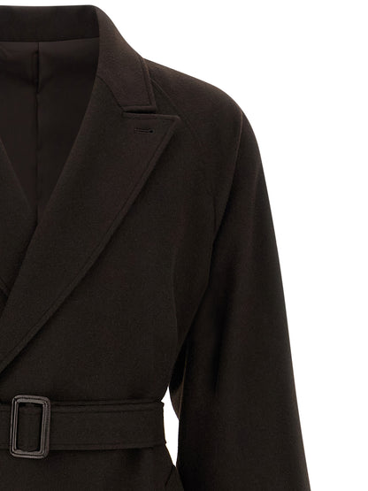 Overcoat by SSSTEIN for men in beaver hair cashmere leather & wool brown features a contemporary silhouette showcasing a contemporary and refined for a sophisticated finish.