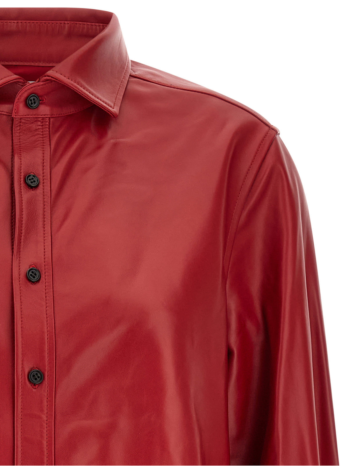Blouse by CO for women in lamb leather & cotton black, cherry & red presents a discerning silhouette, showcasing a sophisticated and for a truly discerning finish.