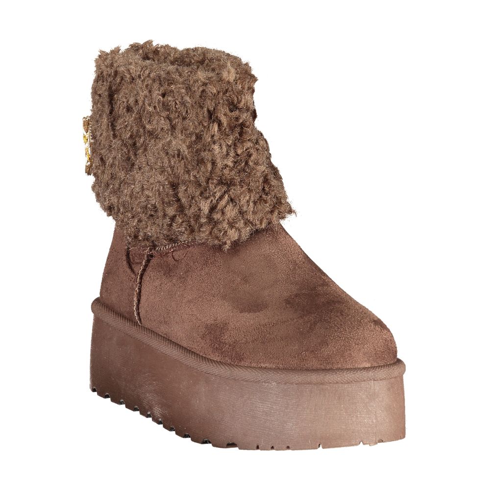 Platform Ankle Boots by Laura Biagiotti for women in polyester & polyurethane brown features an avant-garde Women's Polyester & Polyurethane Platform Ankle Boots silhouette, defined by a sophisticated platform and a avant-garde .