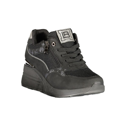 Athletic Sneakers by Laura Biagiotti for women in polyester & polyurethane black presents a sleek silhouette, perfectly capturing the athletic style essence of Women's Athletic Polyester & Polyurethane Sneakers with its sleek design and premium finish.