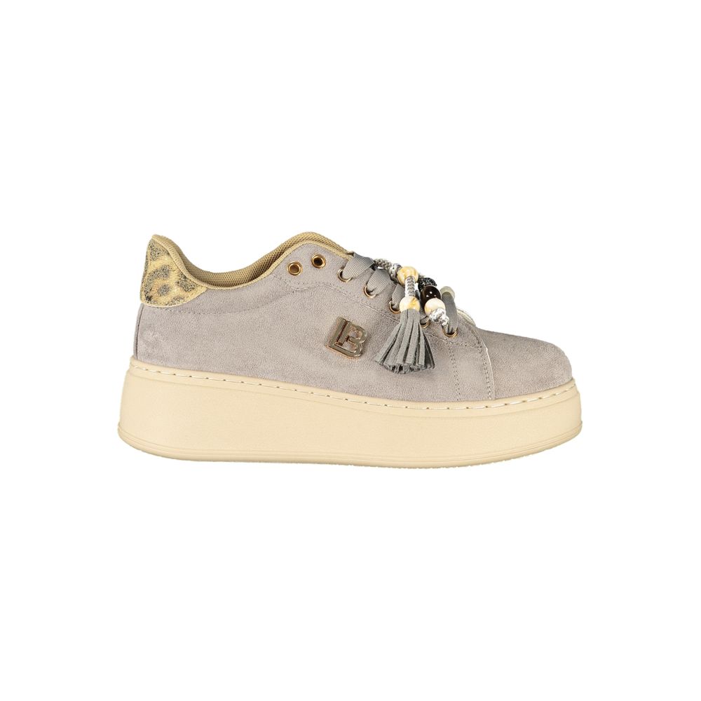Sneakers by Laura Biagiotti for women in polyester & polyurethane gray & ivory presents a on trend silhouette from the Women's Fashion Polyester & Polyurethane Sneakers collection, showcasing a on trend fashion style for an elevated aesthetic.