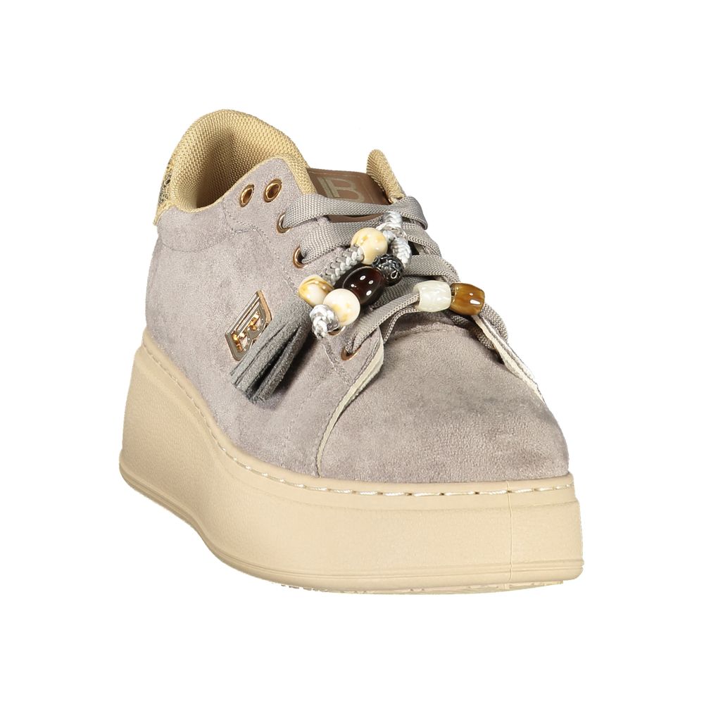 Sneakers by Laura Biagiotti for women in polyester & polyurethane gray & ivory features a chic design, perfectly showcasing the chic fashion style of this Women's Fashion Polyester & Polyurethane Sneakers.