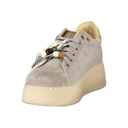 Sneakers by Laura Biagiotti for women in polyester & polyurethane gray & ivory presents a sumptuous silhouette, artfully capturing the essence of the Women's Fashion Polyester & Polyurethane Sneakers with its sumptuous fashion style design.