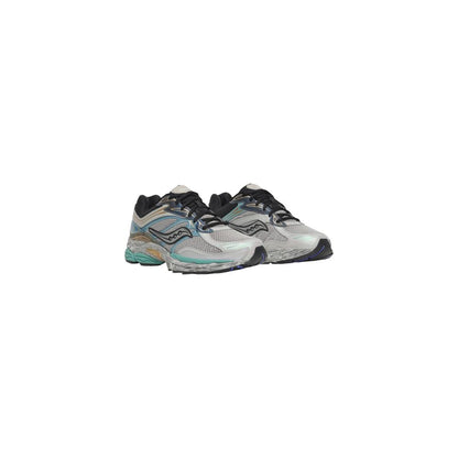 Athletic Sneakers by Saucony for men in synthetic textile & mesh gray showcases a architectural silhouette, artfully capturing the essence of the Men's Chunky Synthetic Textile & Mesh Athletic Sneakers with its signature architectural chunky style construction.