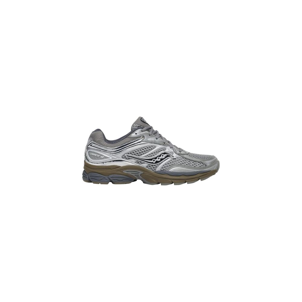 Athletic Sneakers by Saucony for men in synthetic fabric mesh silver presents a sleek silhouette, perfectly capturing the athletic style essence of Men's Athletic Synthetic Fabric Mesh Sneakers with its sleek design and premium finish.