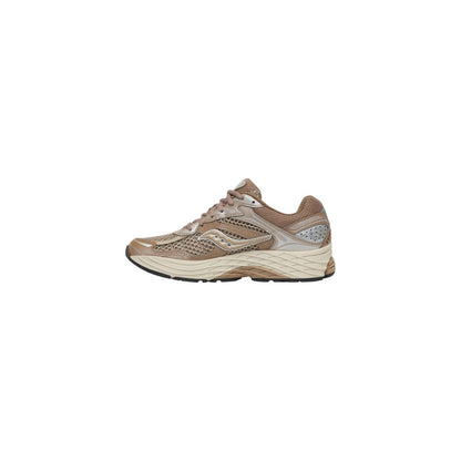 Athletic Sneakers by Saucony for men in mesh & rubber beige showcases a architectural silhouette, artfully capturing the essence of the Men's Chunky Mesh & Rubber Athletic Sneakers with its signature architectural chunky style construction.