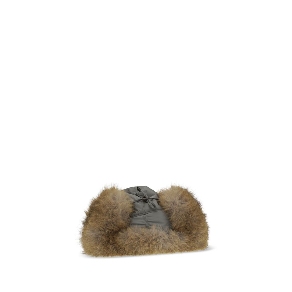 Hat by Miu Miu for women in cashmere polyamide & fur gray showcases a refined silhouette, artfully capturing the essence of the refined Cashmere Polyamide & Fur Hat design for a sophisticated look.