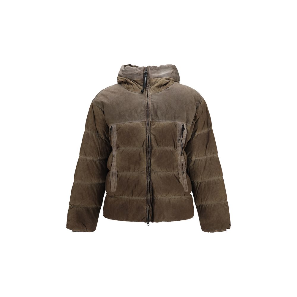 C.P. Company Men's Down Duck Chrome Polyamide & Nylon Hooded Puffer Jacket - Brown