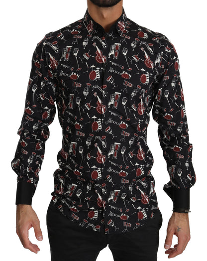Dolce & Gabbana Black Musical Instrument Slim fit Shirt