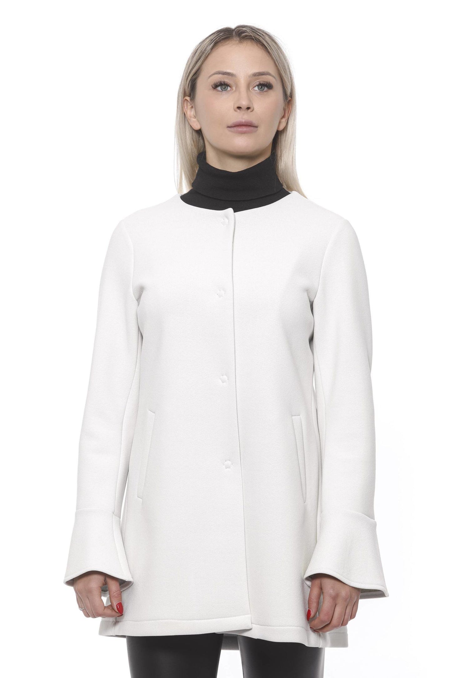 19V69 Italia Women's White Neoprene Round Neck Coat