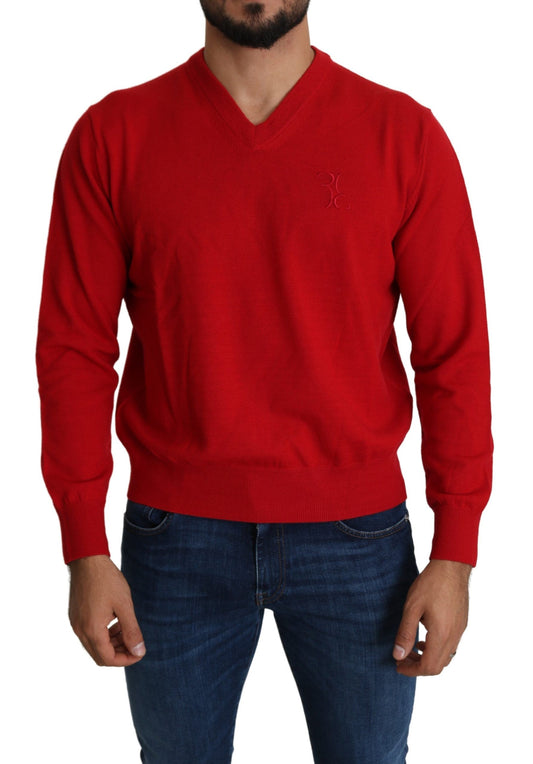 Billionaire Italian Couture Men's Red V-neck Wool Sweatshirt Pullover Sweater