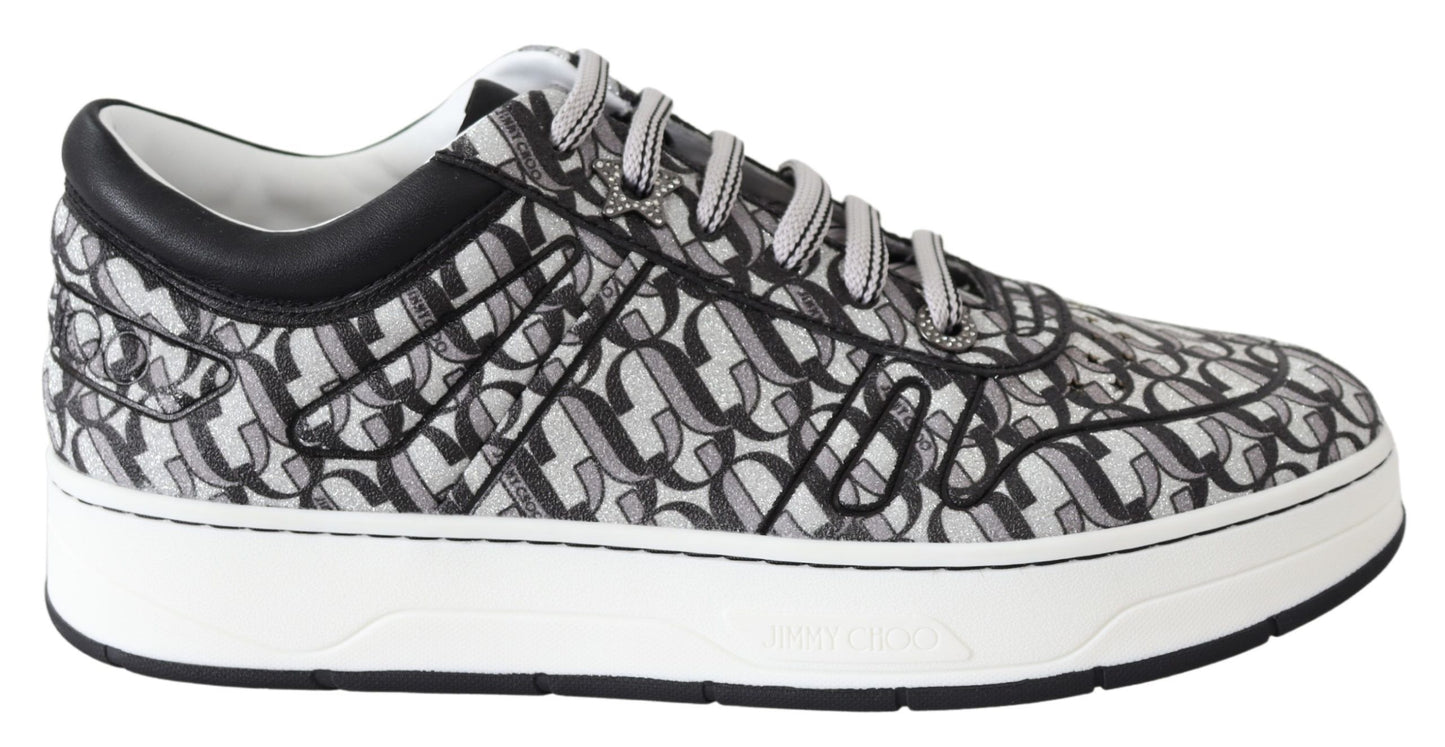 Jimmy Choo Women's Silver Black Glitter Hawaii Sneakers