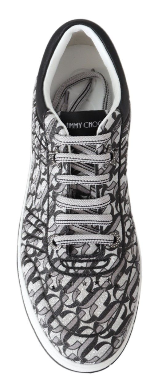 Jimmy Choo Women's Silver Black Glitter Hawaii Sneakers