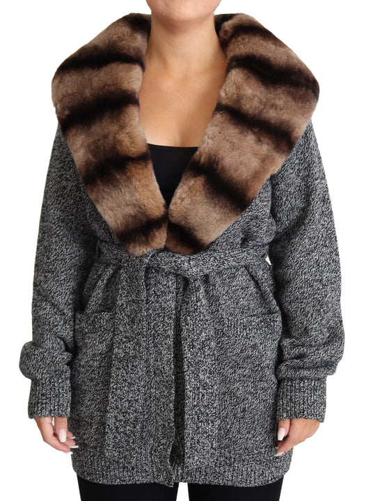 Dolce & Gabbana Women's Elegant Cashmere Cardigan with Rabbit Fur Collar