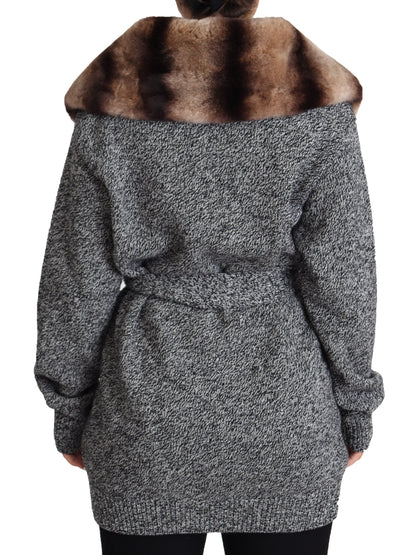 Dolce & Gabbana Women's Elegant Cashmere Cardigan with Rabbit Fur Collar