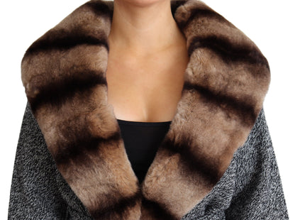 Dolce & Gabbana Women's Elegant Cashmere Cardigan with Rabbit Fur Collar