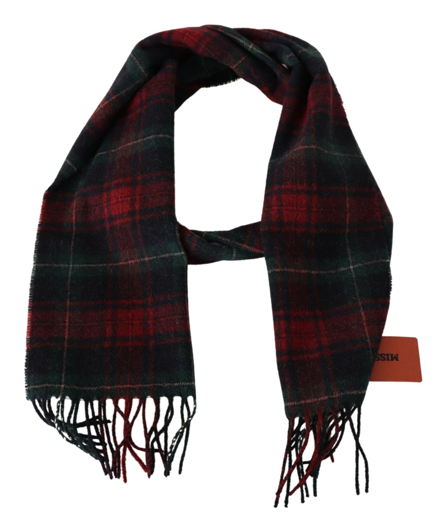 Missoni Black Red Check Wool Unisex Neck Wrap Fringes Scarf