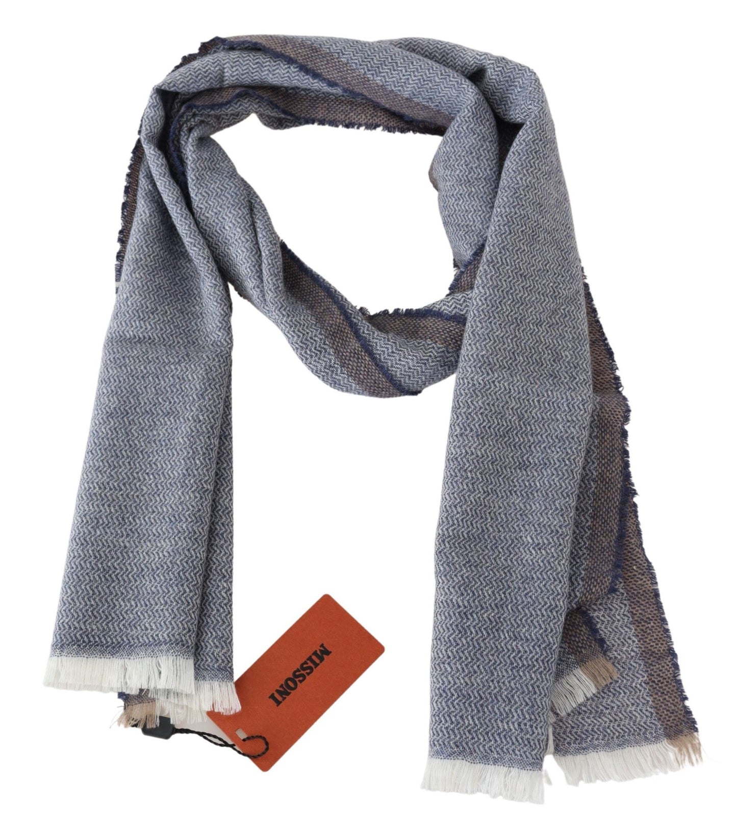 Missoni Grey Striped Wool Unisex Neck Wrap Fringes Scarf