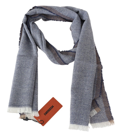 Missoni Grey Striped Wool Unisex Neck Wrap Fringes Scarf