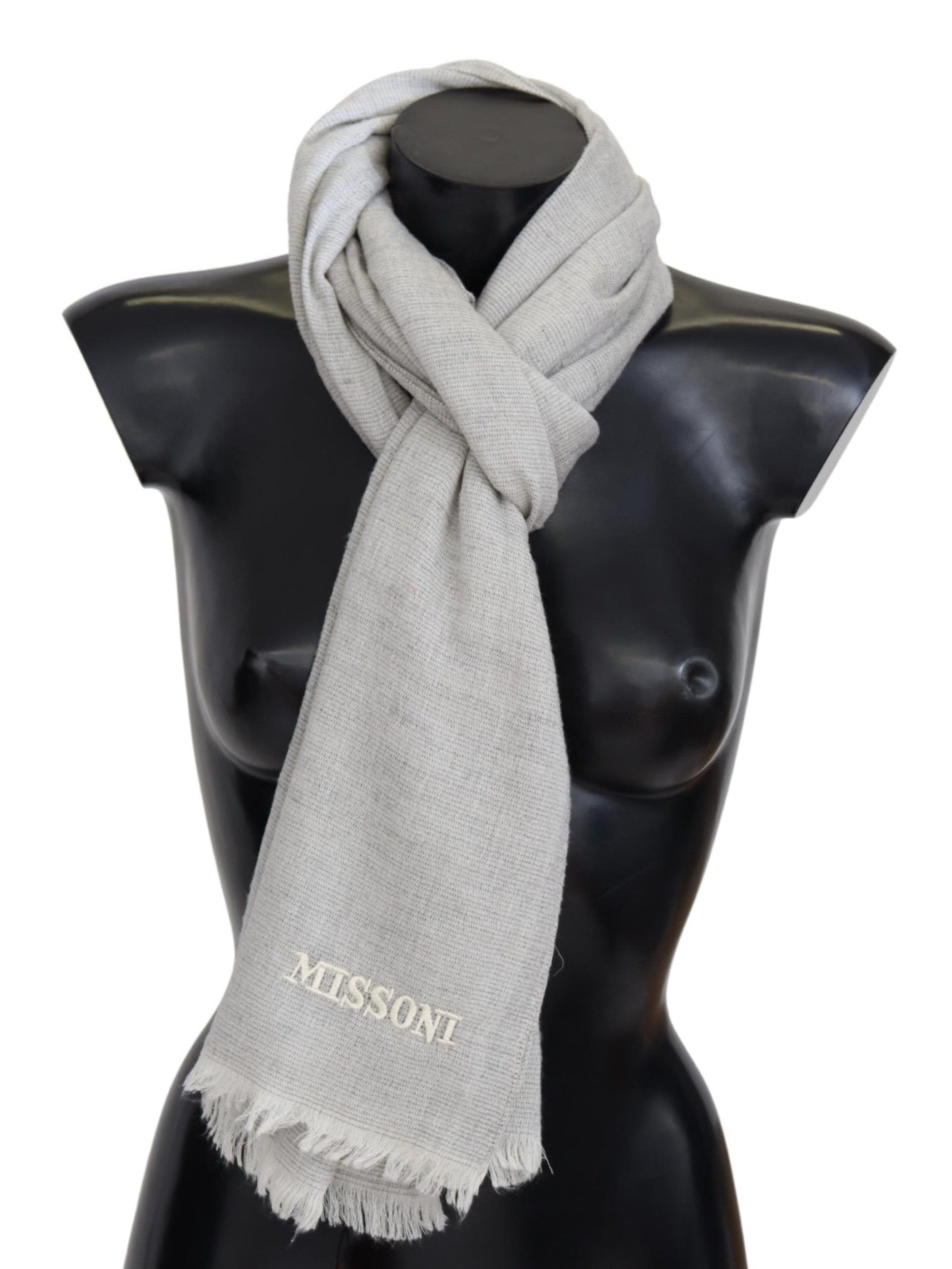 Missoni Grey Wool Knit Unisex Neck Wrap Scarf