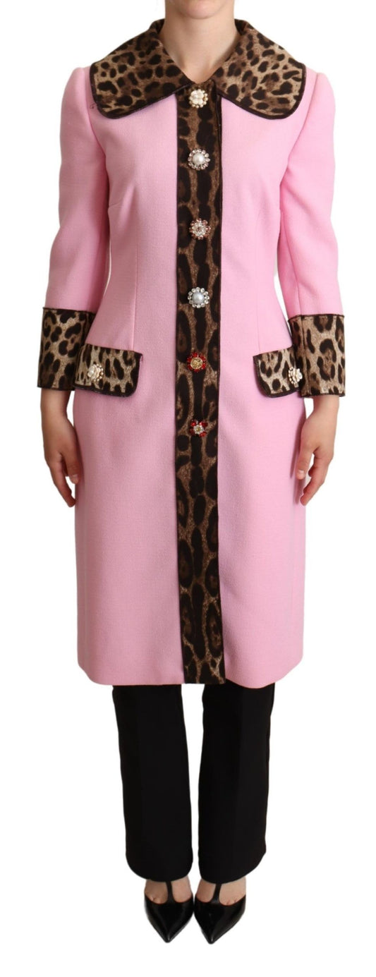 Dolce & Gabbana Women's Chic Pink Leopard Trench with Crystal Buttons