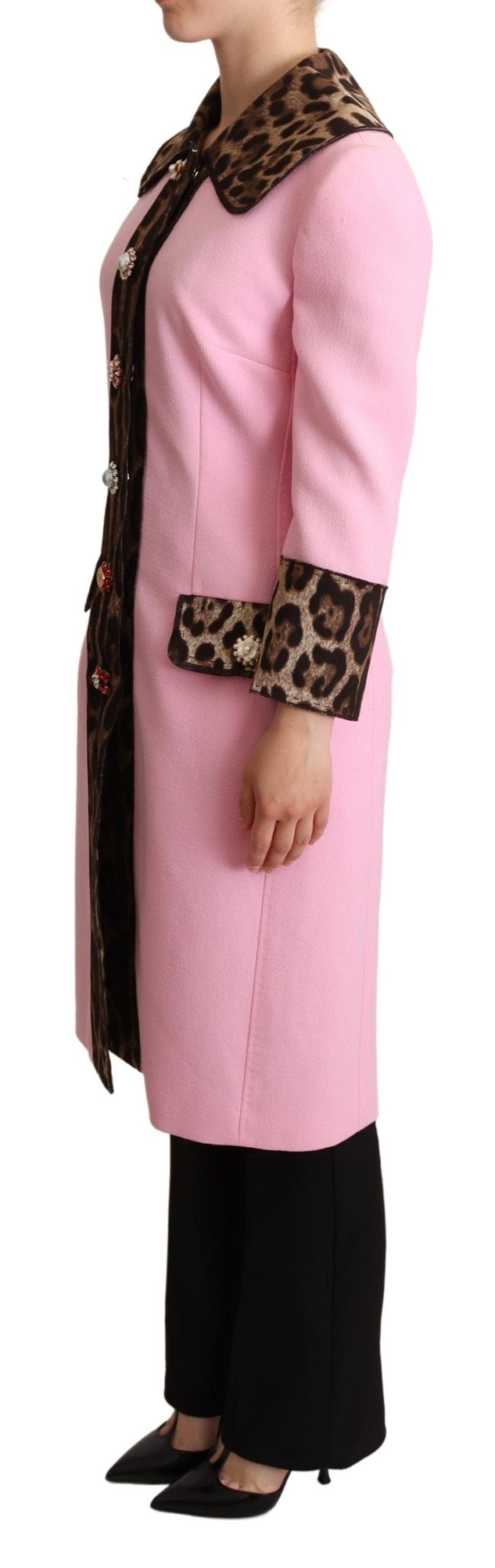 Dolce & Gabbana Women's Chic Pink Leopard Trench with Crystal Buttons