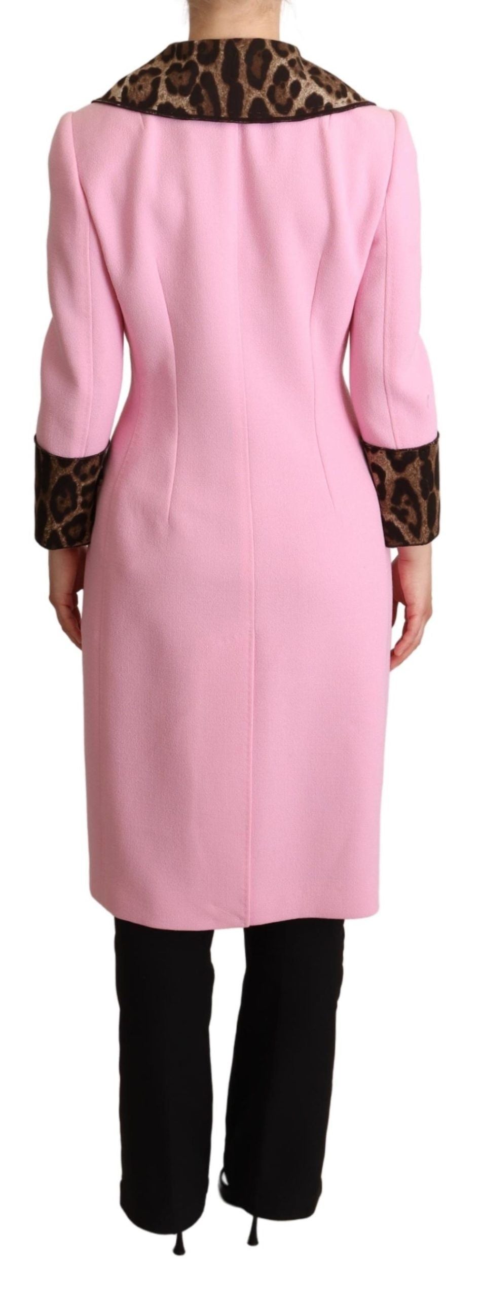 Dolce & Gabbana Women's Chic Pink Leopard Trench with Crystal Buttons