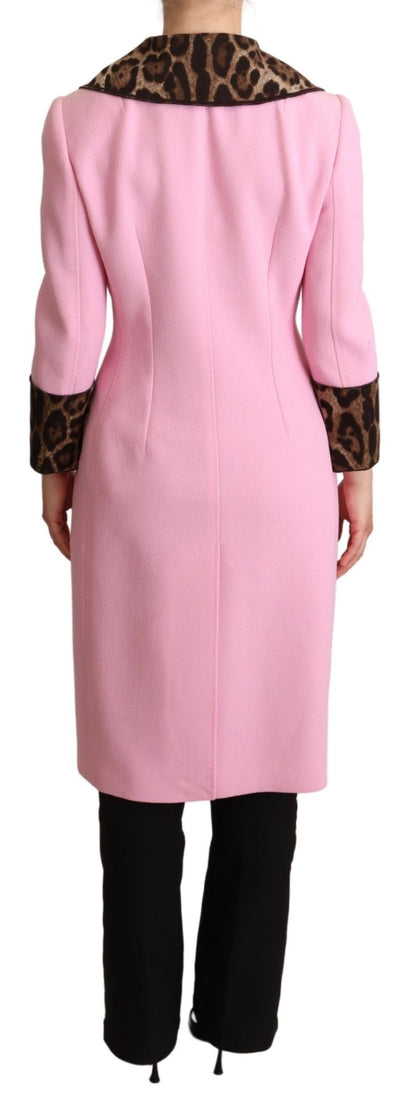 Dolce & Gabbana Women's Chic Pink Leopard Trench with Crystal Buttons