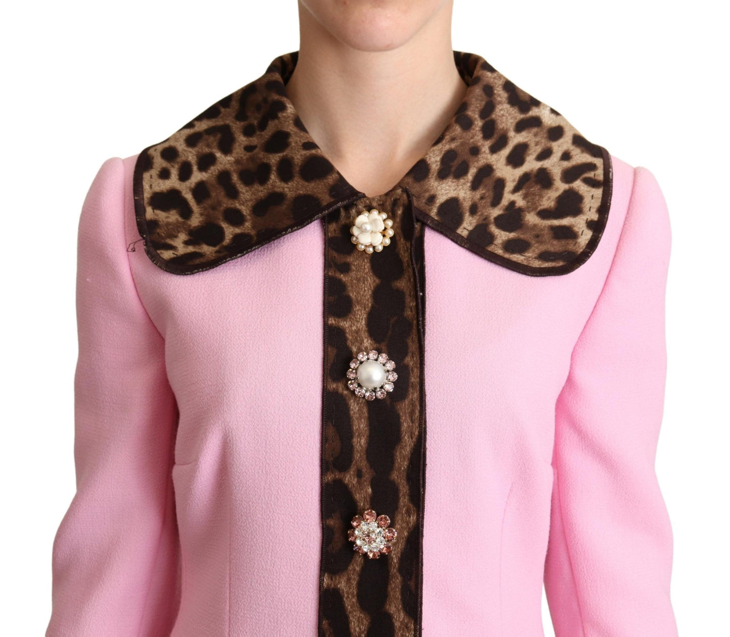 Dolce & Gabbana Women's Chic Pink Leopard Trench with Crystal Buttons